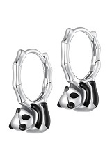 charming silver dainty panda huggie hoop baby earrings